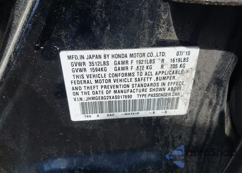 2010 Honda Fit из США, поврежденный, VIN JHMGE8G2XAS017690